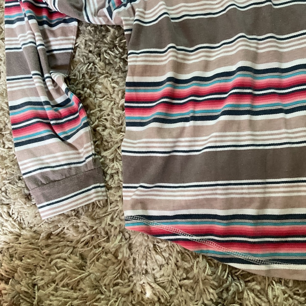 Ariat Womens Serape Stripe Lightweight Hoodie Tassel Drawstring Top Brown Pink L - Picture 10 of 14